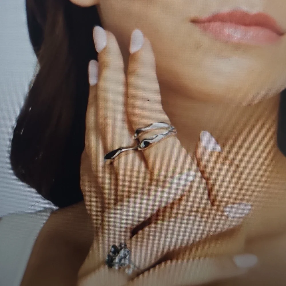 NWT Open Edit Set Of 3 Molten Rhodiun Rings Size 8 Silver - Picture 2 of 12